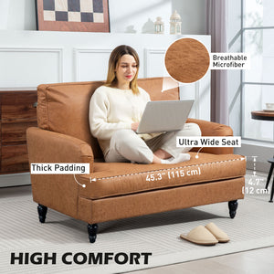 Modern Accent Chair, Leathaire Armchair with Turned Legs and Wide Seat, Comfy Chair for Living Room, Brown – view 3