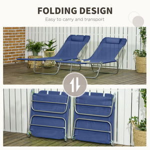 Set of 2 Folding Chaise Lounge Chairs, Outdoor Poolside Sun Tanning Chairs w/ Pillow, Reclining Backrest – view 11