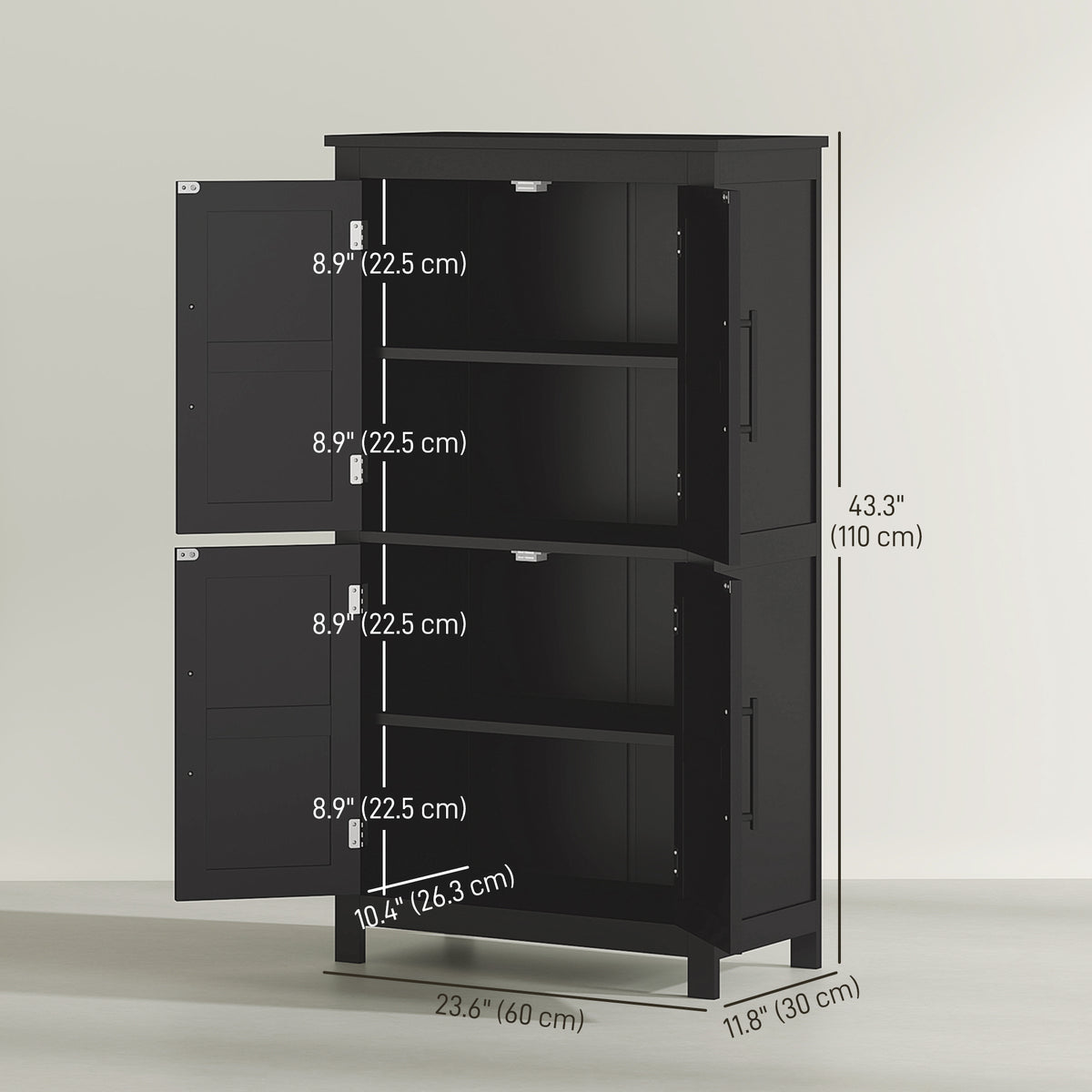 Farmhouse Bathroom Storage Cabinet, Bathroom Floor Cabinet with Barn Doors and Adjustable Shelf, Black – view 2