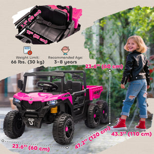 Qaba 24V 4WD Kids Ride On Truck with 6 Wheels Electric Ride On Car with Remote, Dump Bed for 3-8 Years