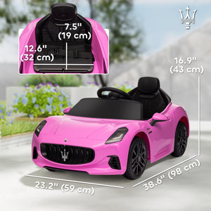 Qaba 12V Maserati Gran Turismo Licensed Kids Electric Car w/ Remote Control, Soft Start, LED Lights, Music, Horn, MP3, Pink