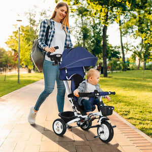 Qaba 6 in 1 Toddler Tricycle with Parent Push Handle, Canopy, Storage Baskets, Cupholder, Dark