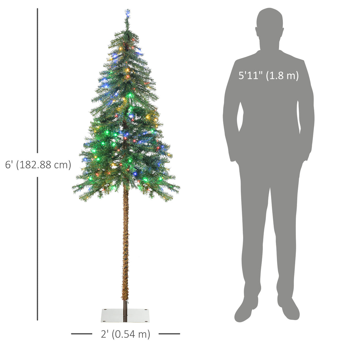 6' Artificial Christmas Tree with Warm White or Colourful LED Lights, Pencil Shape, Steel Base