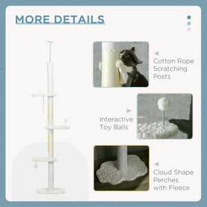 88.5"-100.5" Floor to Ceiling Cat Tree, Cat Tower with Scratching Posts, Cloud Shaped Platforms, Dangling Balls, Cream