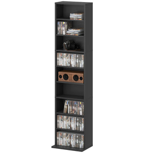Media Storage Cabinet, 9-Tier Tall Narrow DVD Shelf with 6 Adjustable Shelves, Black