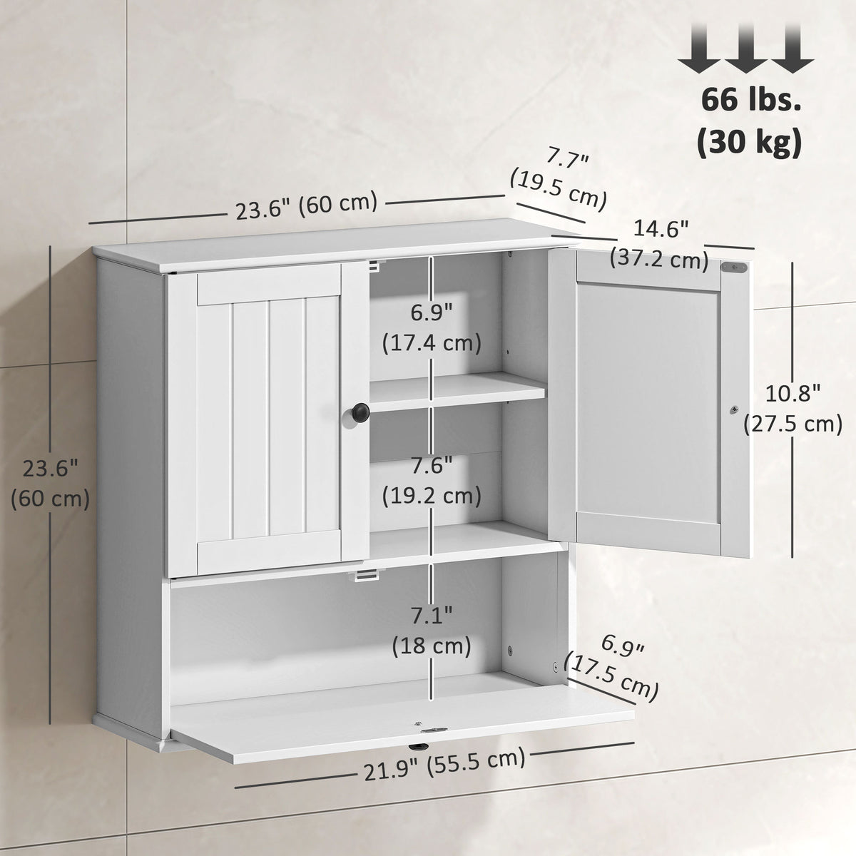 Bathroom Wall Cabinet, Farmhouse Medicine Cabinet with Adjustable Shelves and Flip-Down Door, Over The Toilet, White