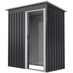 5 x 3 FT Outdoor Storage Shed with Sliding Door and Sloped Roof, Steel Frame Garden Shed Tool Equipment