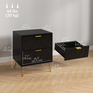 Modern Bedside Table, Accent Nightstand with 2 Drawers, Bed End Table for Bedroom, Black – view 2