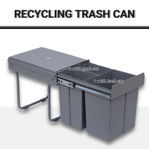 Pull Out Trash Can Under Cabinet, 10.6 Gallon (40L) Slide Out Garbage Can with 3 Removable Compartments, Grey