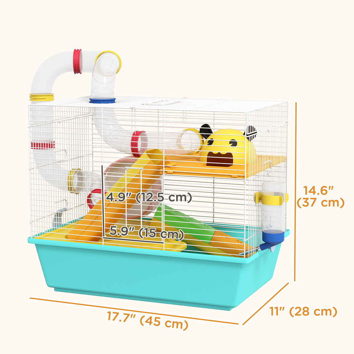3 Tiers Hamster Cage for Gerbil, Dwarf Hamster with Tunnels, Water Bottle, Exercise Wheel – view 2
