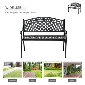 Outdoor Garden Bench, 40" Patio Bench with Aluminum Frame and Armrests, 2-Person Patio Loveseat with Floral Pattern for Park, Porch, Yard, Lawn, 485 LBS Capacity