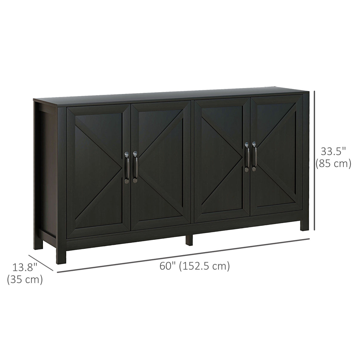 Sideboard Buffet, Storage Cabinet with Barn Door and Adjustable Shelf, TV Stand for TVs up to 65 Inches, Black Oak