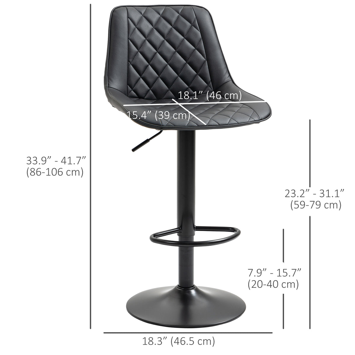 Bar Stools Set of 2, Swivel Counter Height Barstools with Back, Footrest, Adjustable Height, Black – view 2