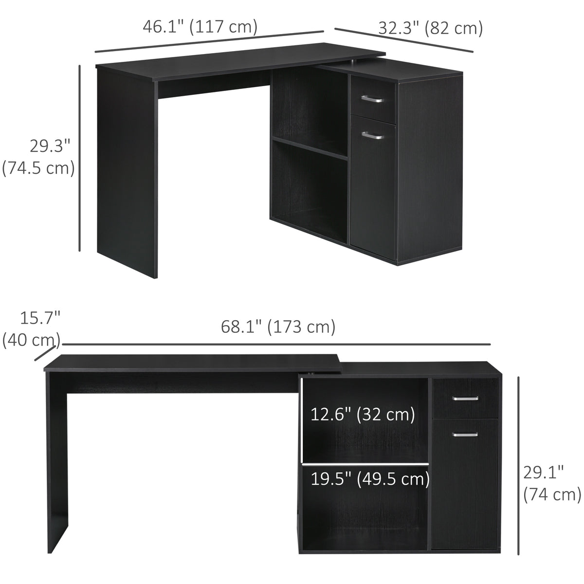 180° Rotating Home Office Corner Desk Storage Shelf Cabinet Black – view 2