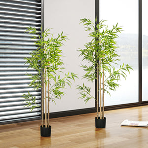 Set of 2 6ft Artificial Tree, Indoor Fake Bamboo with Pot, for Home Office Living Room Decor