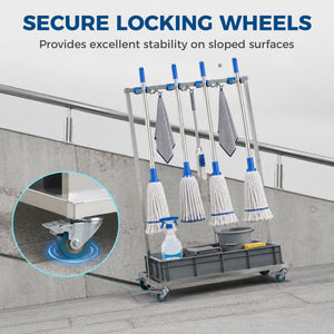Cleaning Rolling Janitor Cart with Locking Wheels Cleaning Cart with Integrated Drip Tray 4 Casters