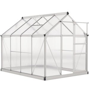6' x 8' x 6.6' Polycarbonate Greenhouse, Walk-In Green House Kit Garden, Plants Grow, Galvanized Sheet Aluminum Frame with Rain Gutter, Vent and Sliding Door, Silver