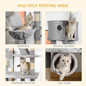 94"-102" Huge Cat Tree Ceiling High Cat Condo Scratching Post Activity Center Multi-Level Play House Light – view 4