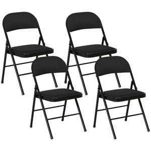 Set of 4 Metal Foldable Chairs, Faux Linen Padded Folding Chairs with Cushion Seat and Open Back for Indoor, Black