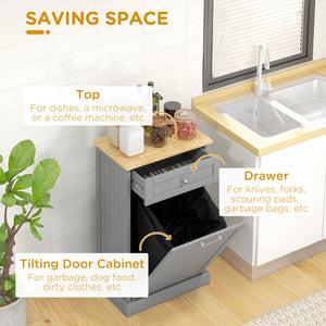 Kitchen Tilt Out Trash Bin Cabinet, Free Standing Recycling Cabinet, Trash Can Holder with Drawer, White – view 18