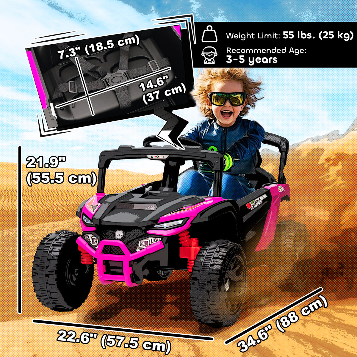 Qaba 12V Kids Ride On Truck with Dual Motors, Rear Suspension, Remote Control for 3-5 Years Boys Girls