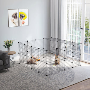 40 Pcs Small Animal Cage Bunny Hutch Portable Metal Wire with Ramps for Kitten Chinchilla, Black