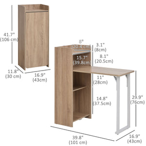 2 In 1 Folding Table, Drop Leaf Table, Space Saving Dining Table with 4-Tier Shelf for Small Spaces, Oak