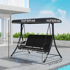 3 Person Porch Swing Outdoor Swing Chair with High Back Design, Side Pouches and Adjustable Canopy, Brown – view 16