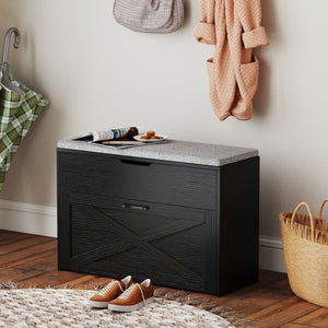 Shoe Storage Bench with Flip Drawer and Lift Top Storage, Entryway Bench with Seat Cushion for Hallway – view 7
