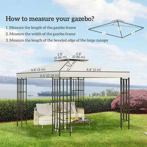 10' x 10' Square 2-Tier Gazebo Canopy Replacement Top Cover Outdoor Garden Sun Shade, Cream White