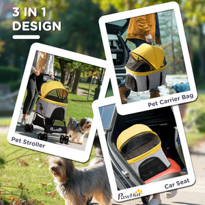 4 Wheels Pet Stroller, 3 in 1 Dog Cat Travel Folding Carrier, for Small Dogs, Detachable, w/ Brake, Canopy – view 11