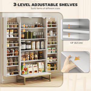 47" Kitchen Pantry Cabinet, Freestanding Kitchen Storage Cabinet with 12 Door Shelves and Adjustable Shelves, White