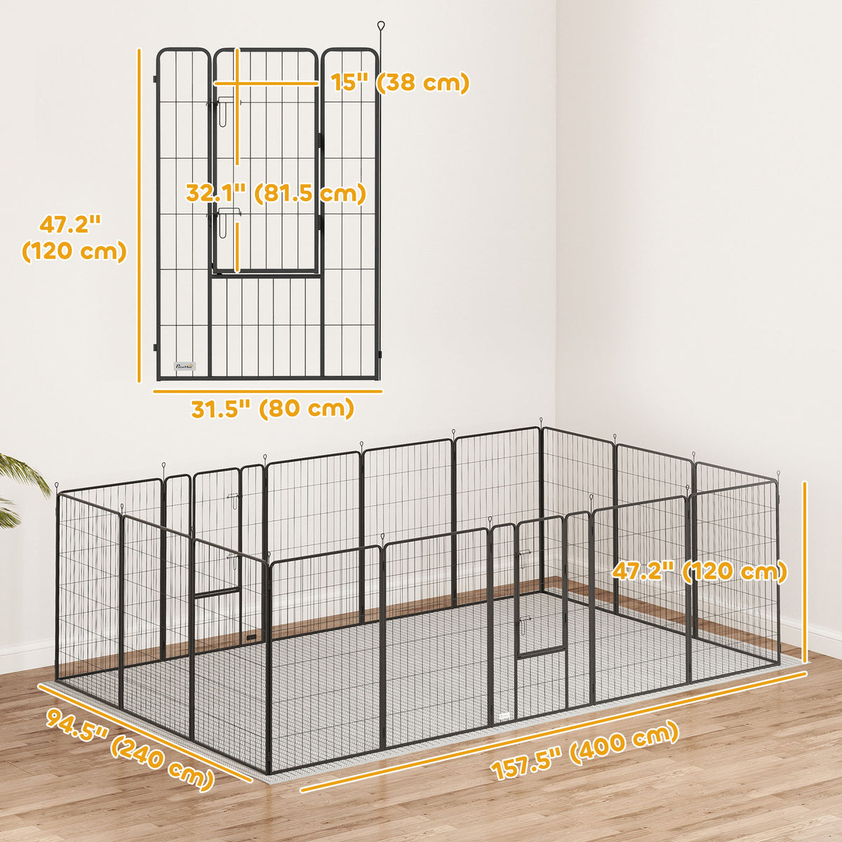 Heavy Duty Pet Playpen, 16 Panels Steel Dog Fence Puppy Exercise Pen with 2 Doors Locking Latch, 47" Height