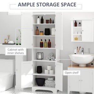 Tall Bathroom Storage Cabinet, Slim Bathroom Cabinet with 4 Shutter Doors and Adjustable Shelves, Toilet Vanity Cabinet, Narrow Organizer, White