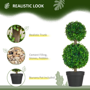 Artificial Boxwood Topiary Tree Set of 2, Faux Boxwood Ball Trees in Pot, Fake Plant for Indoor Outdoor Decor, Green