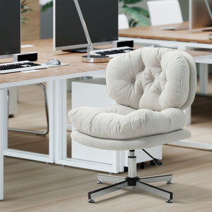 Computer Desk Chair, Armless Office Chair with Wide Padded Seat and Adjustable Height, Cream White – view 7