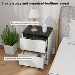 Nightstands Set of 2, Modern Bedside Tables with 2 Drawers, End Side Tables for Bedroom, White