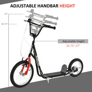 Aosom Youth Kick Scooter with Adjustable Handlebar and 16'' Inflatable Rubber Wheel for Kids and Teens 5+ Year Old
