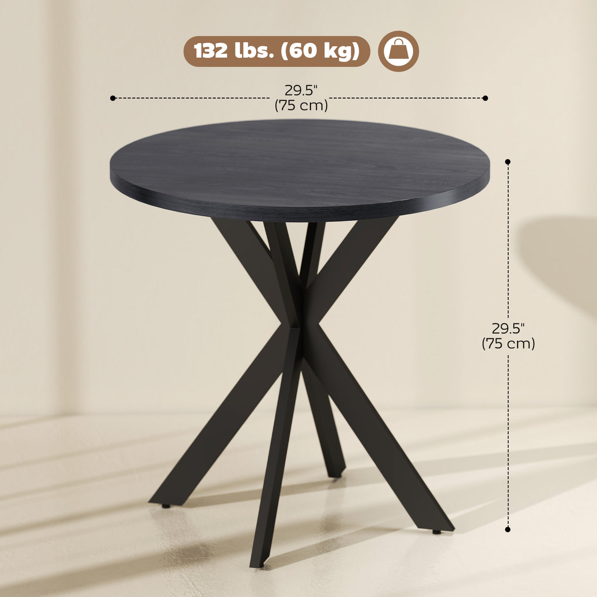 29" Dining Table, Contemporary Round Kitchen Table with Steel Legs, Black