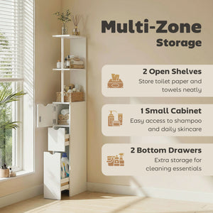 Tall Bathroom Storage Cabinet, Narrow Bathroom Cabinet with Drawers and Open Shelves for Small Spaces – view 19