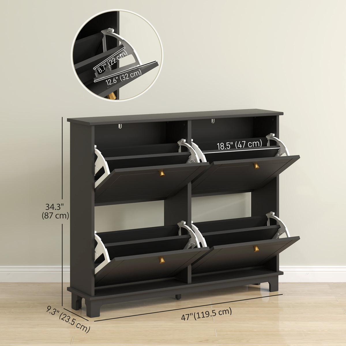 Modern Shoe Storage Cabinet, Narrow Shoe Cabinet with 4 Flip Drawers, Adjustable Shelves – view 2