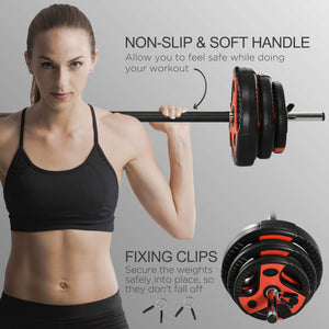 Soozier 44lbs Adjustable Barbell Weight Set, Solid One-Piece Barbell Bar and Weights for Home Gym Weight Lifting Strength Training Exercise, Max Load 110 lbs, Black and Red