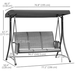 3 Person Porch Swing Outdoor Swing Chair with High Back Design, Side Pouches and Adjustable Canopy, Brown – view 9