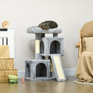 Plush Cat Tree Tower Activity Center with Sisal Scratching Post Scratching Board Perch Condo, Light Grey