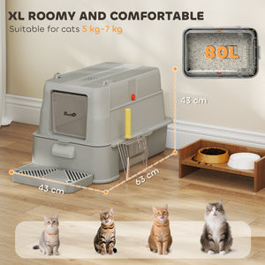 80L XL Stainless Steel Cat Litter Box for Big Cats with Flip Cover, Pull-Out Drawer Tray, High Sided – view 11