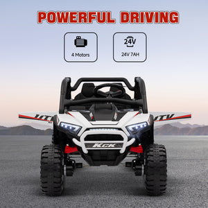 Qaba 2 Seater 24V 7AH Ride on Truck, Electric Car for Kids w/ Spring Suspension, Remote Lights, Horn, Music
