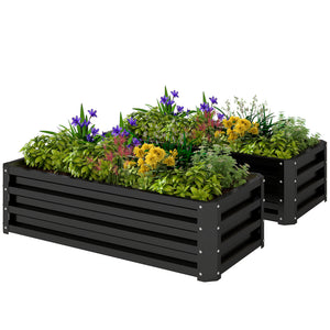 Galvanized Raised Garden Beds, Outdoor Planter Box, Set of 2, for Flowers, Herbs and Vegetables, Black