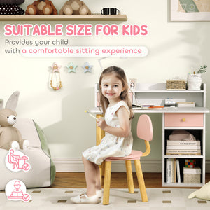 Qaba Kids Study Table and Chair Set, Kids Desk and Chair Set w/ Storage and Shelves, for 3-8 Year Old, Pink