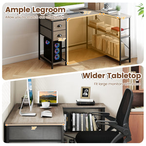 L Shaped Desk with Charging Station Corner Computer Desk with 2 Fabric Drawers-Oak view 9