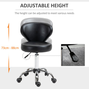 Adjustable Swivel Salon Stool with Backrest and Wheels, Office & Living Room Chair, Synthetic Leather, Black
